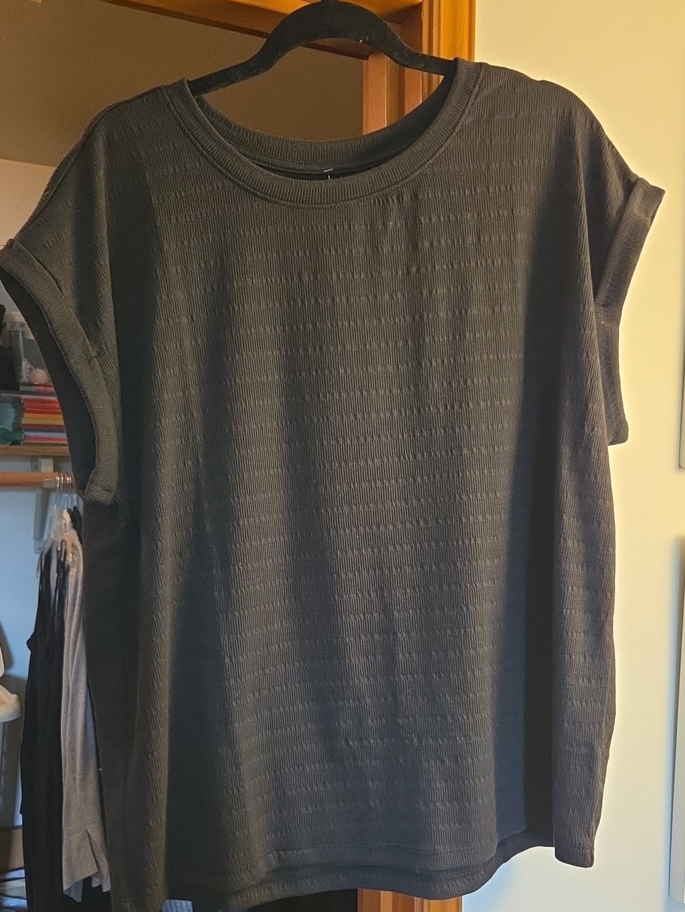 Maurices Short Sleeve Textured Knit Tee - Black - Size L - NWT